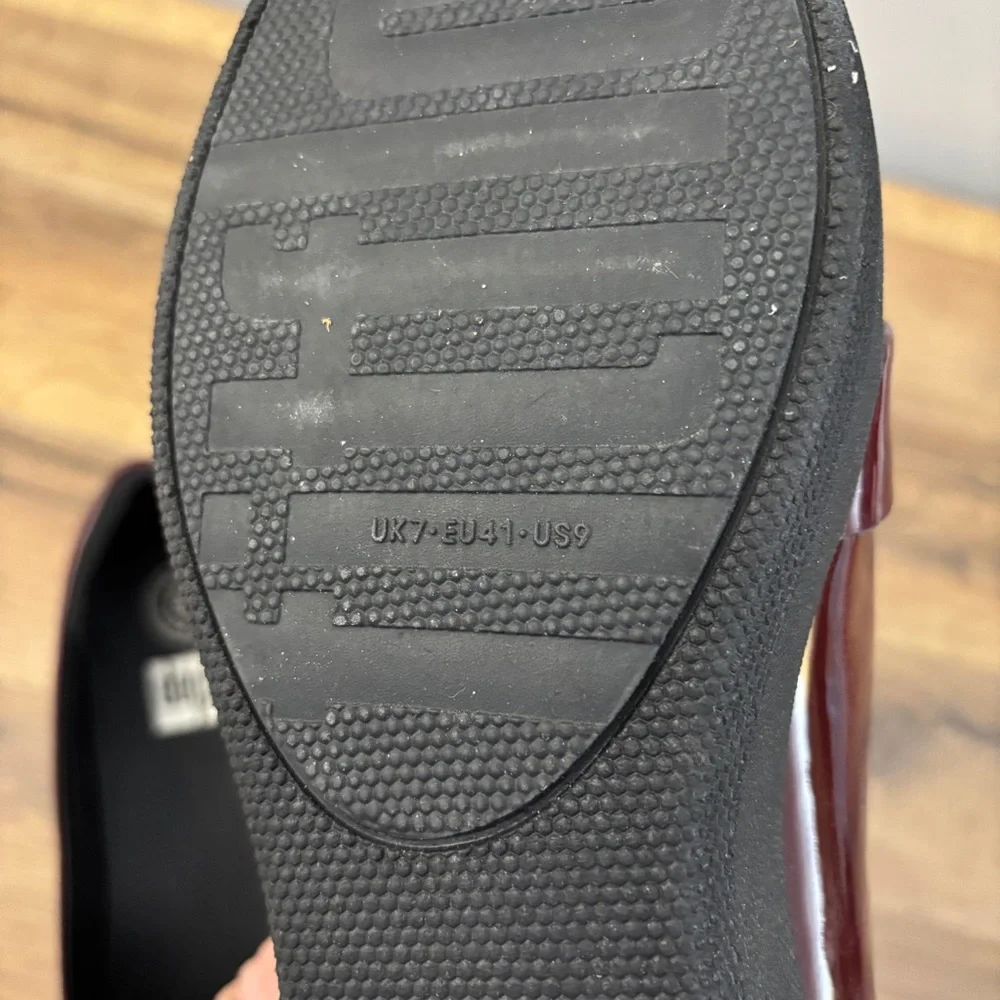 FitFlop Fringey Sneakerloafer Patent Leather Slip On Penny Loafers Deep Red - Picture 2 of 8